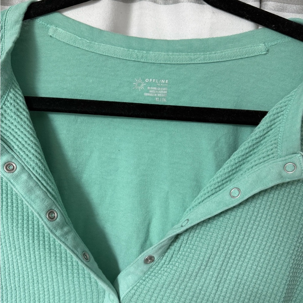 Offline Mint Green Quarter Button Down Waffle Shirt, XL - Picture 2 of 4